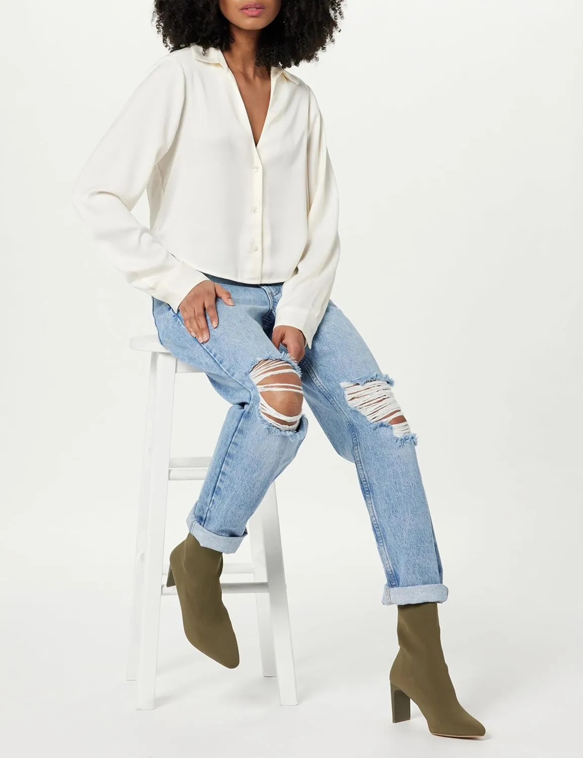 The Drop Women's Harlow Silky Cropped Blouse