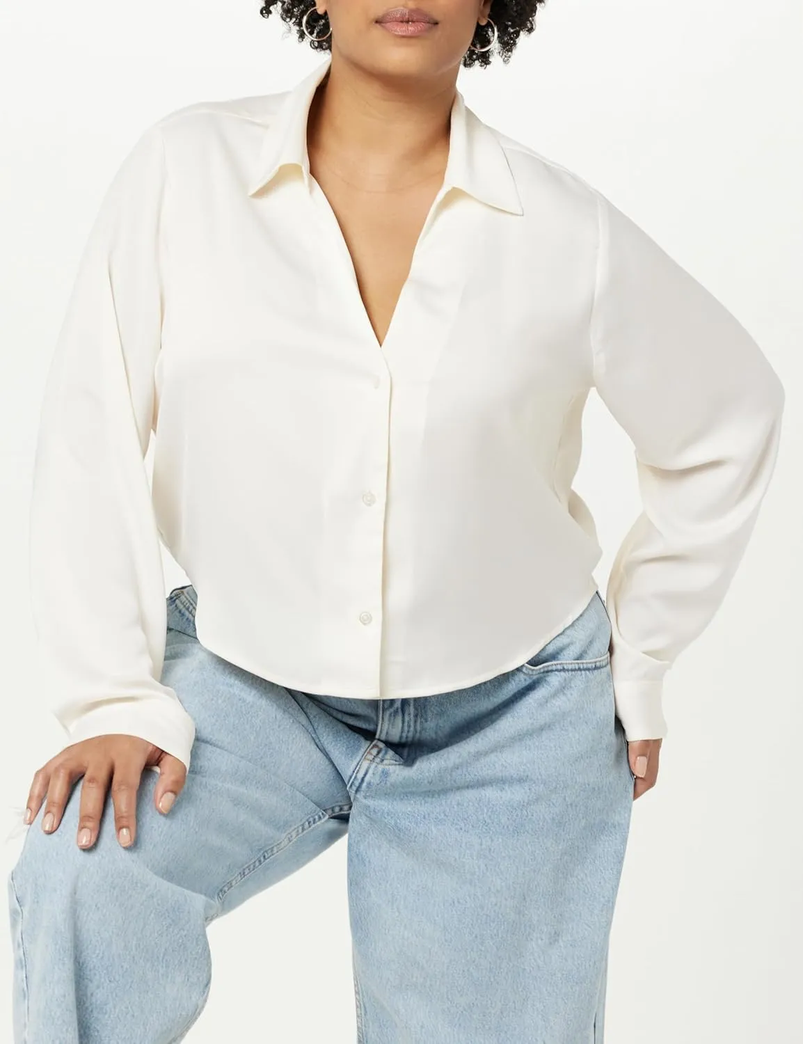 The Drop Women's Harlow Silky Cropped Blouse