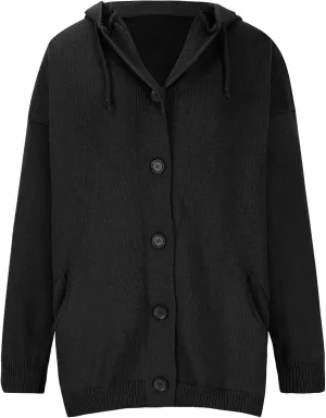 Thick Sweaters Cardigan for Women Plus Size Knitted Hooded Coat Long Sleeve Button Down Warm Jacket Hoodies with Pocket
