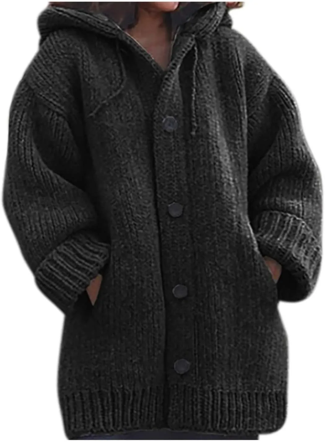 Thick Sweaters Cardigan for Women Plus Size Knitted Hooded Coat Long Sleeve Button Down Warm Jacket Hoodies with Pocket