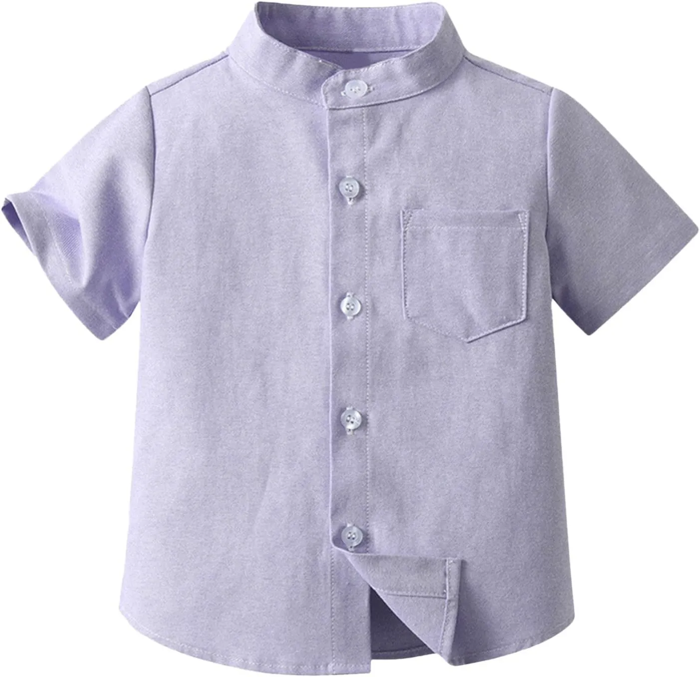 Toddler Boys Button Up Henley Shirt Baby Summer Linen Cotton Dress Shirts Kids Short Sleeve Tees Tops with One Pocket