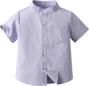 Toddler Boys Button Up Henley Shirt Baby Summer Linen Cotton Dress Shirts Kids Short Sleeve Tees Tops with One Pocket
