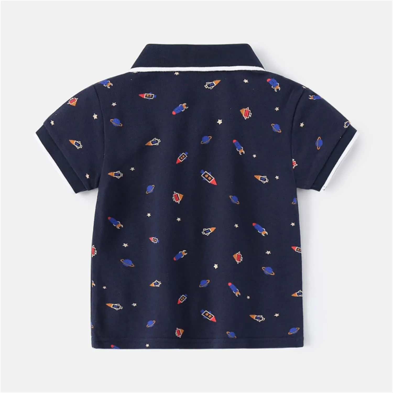 Toddler Short Sleeve Cotton Polo Shirt Cartoon Print Shirt for Baby Boys Loose Fit Collared Tops Summer Casual Clothes