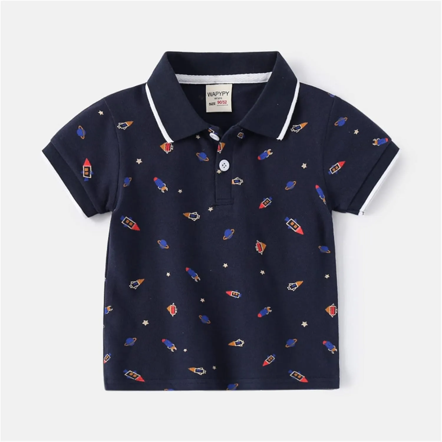 Toddler Short Sleeve Cotton Polo Shirt Cartoon Print Shirt for Baby Boys Loose Fit Collared Tops Summer Casual Clothes