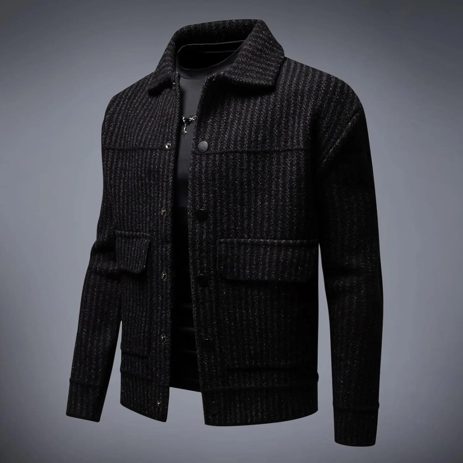 Trendy Patchwork Cardigan Sweater for Men Casual Single Breasted Coatigans Lapel Collar Button Down Cropped Sweater