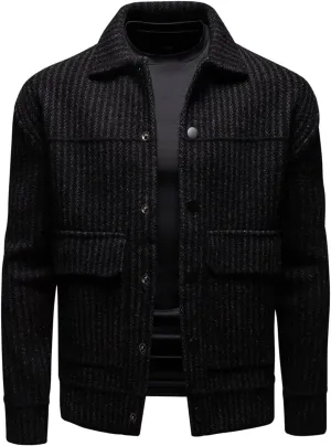 Trendy Patchwork Cardigan Sweater for Men Casual Single Breasted Coatigans Lapel Collar Button Down Cropped Sweater
