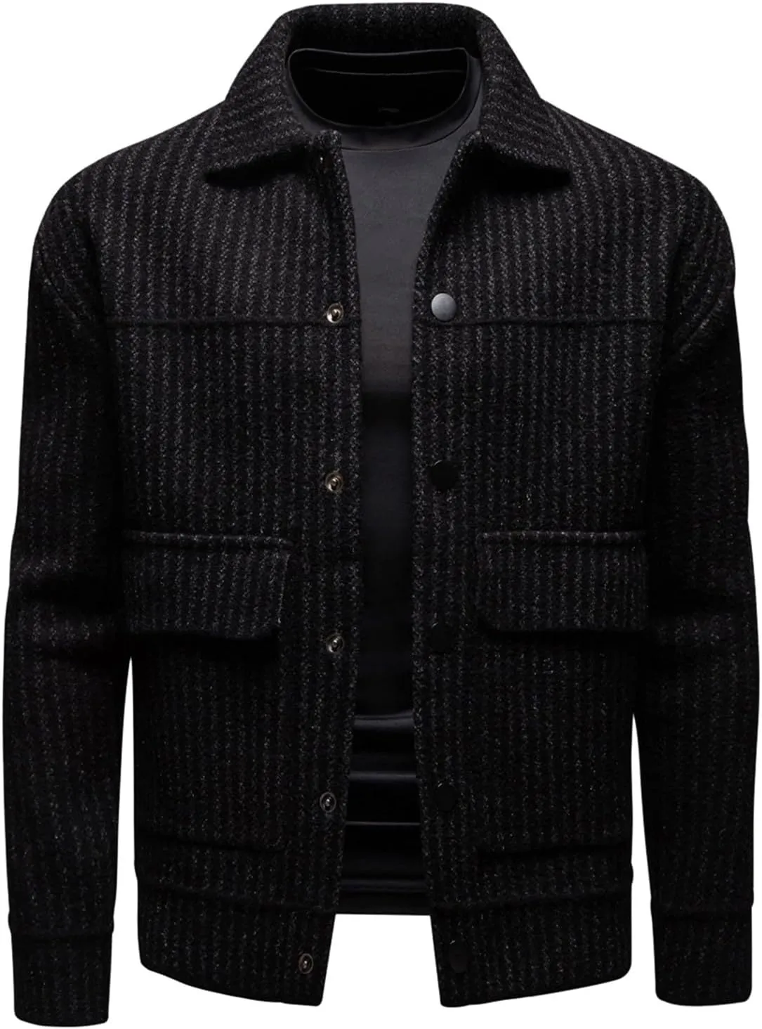 Trendy Patchwork Cardigan Sweater for Men Casual Single Breasted Coatigans Lapel Collar Button Down Cropped Sweater
