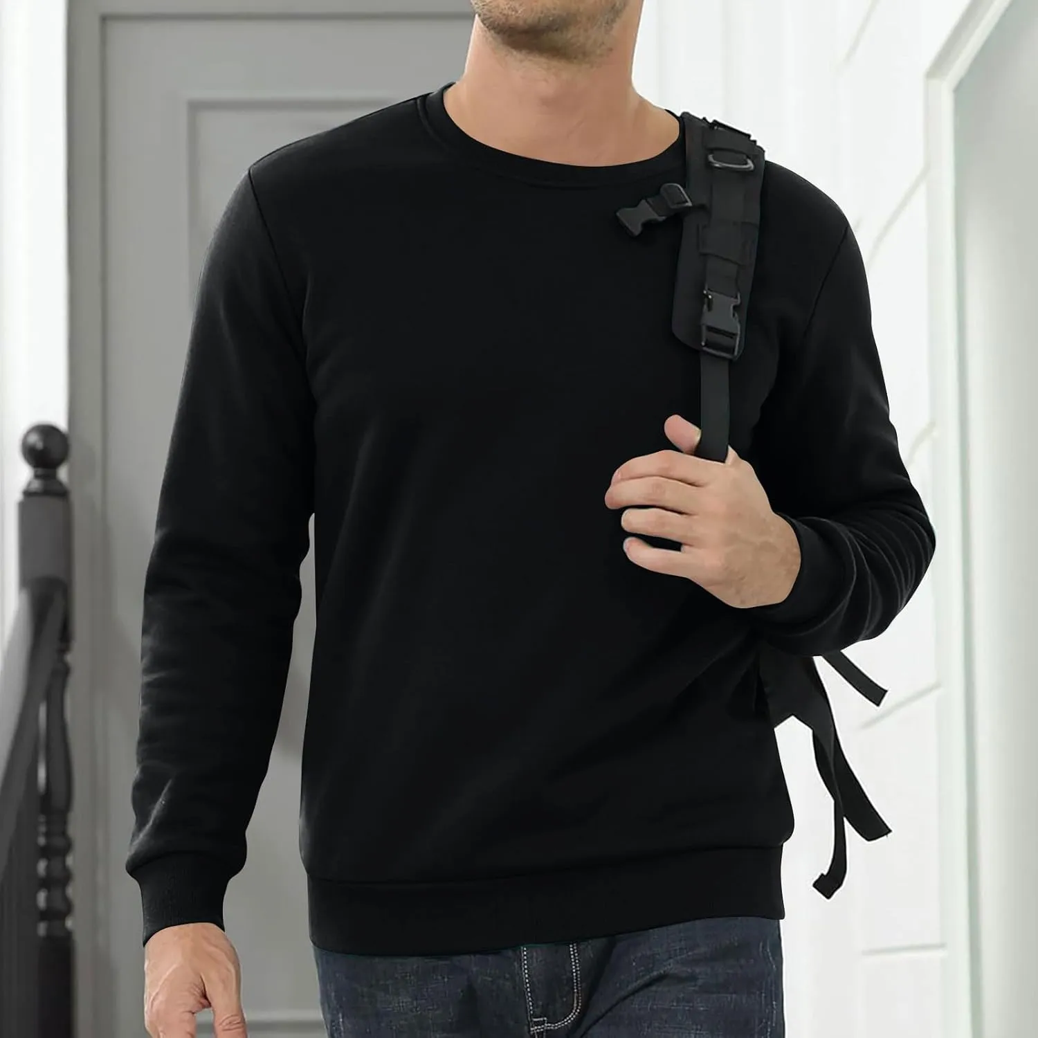 Uillui Men's Winter Thermal Sweater Warm Crewneck Sherpa Lined Fleece Sweatshirt Casual Active Long Sleeve Pullover Tops
