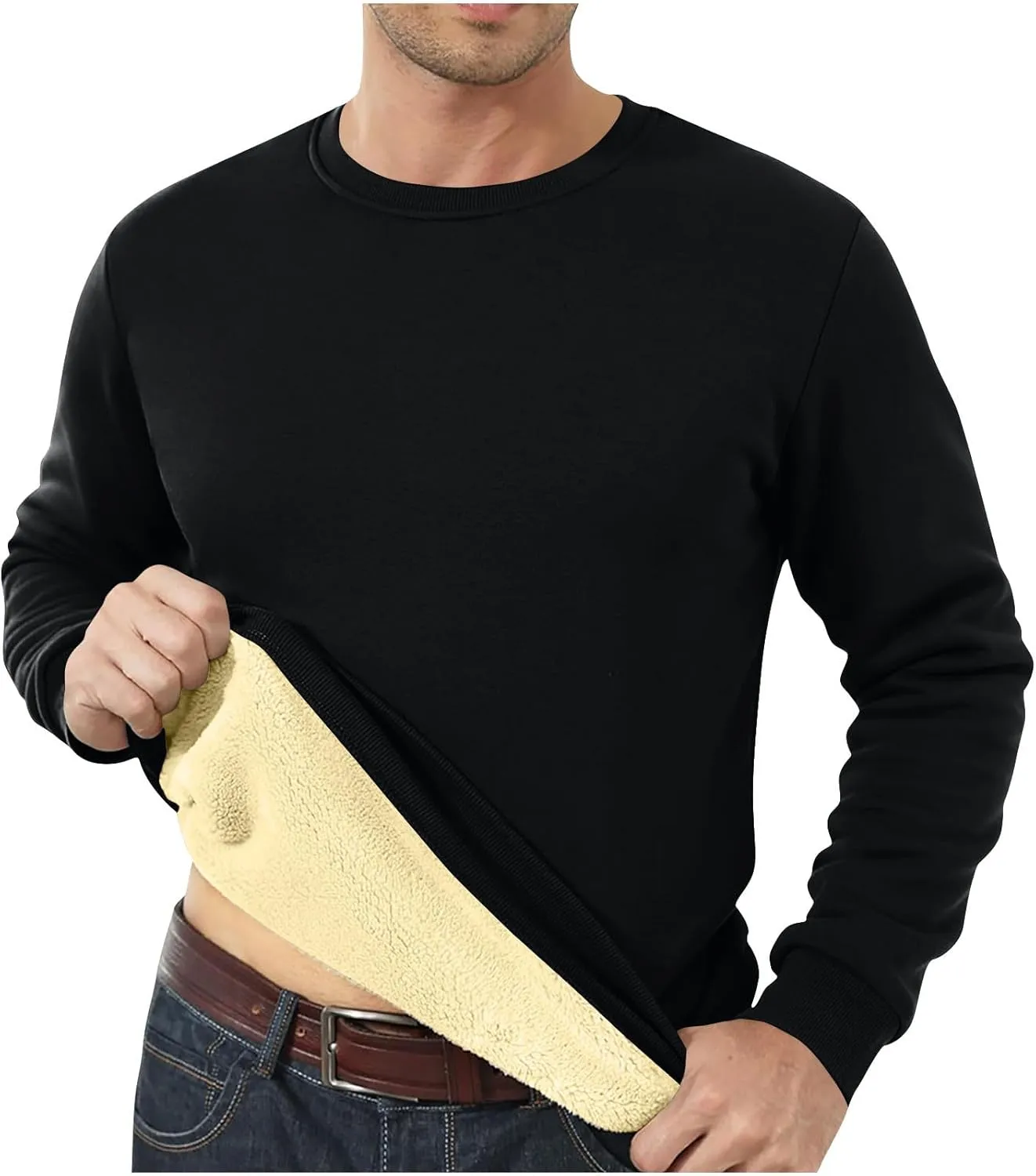 Uillui Men's Winter Thermal Sweater Warm Crewneck Sherpa Lined Fleece Sweatshirt Casual Active Long Sleeve Pullover Tops