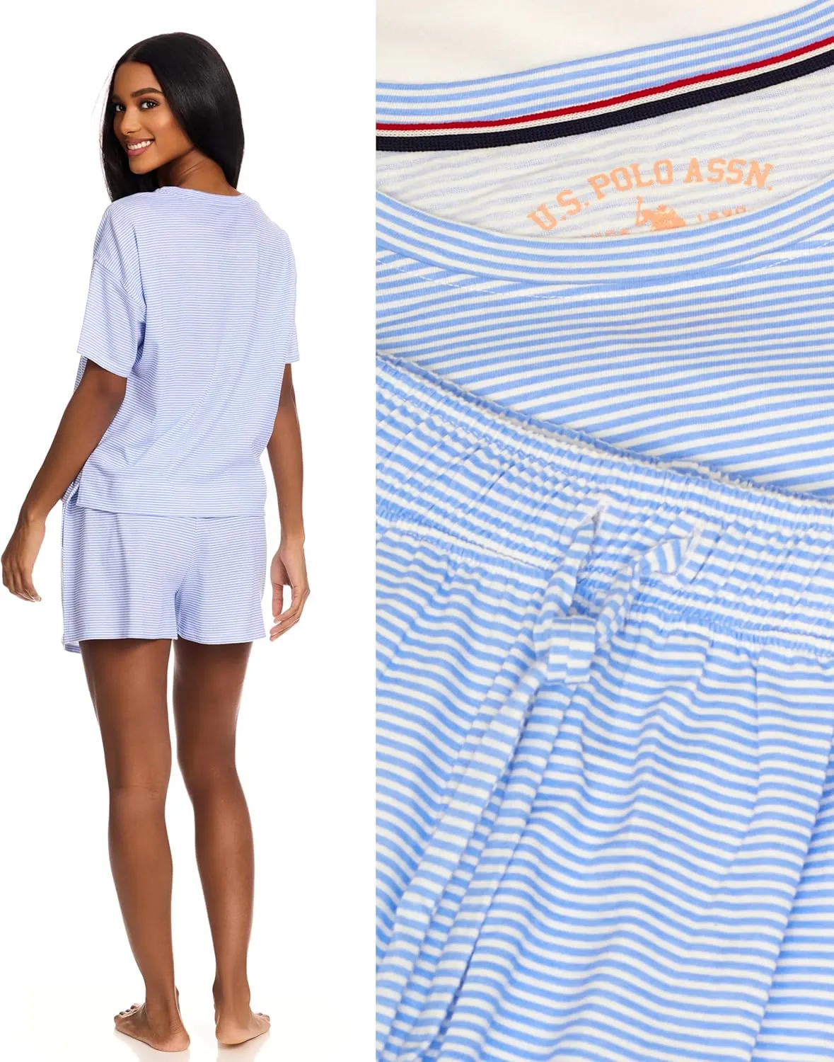 U.S. Polo Assn. Summer Pajamas for Women 2 Piece, Knit Short Sleeve Shirt and Pajama Shorts with Pockets, Womens Lounge Set