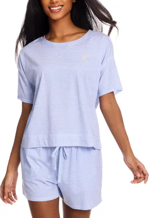 U.S. Polo Assn. Summer Pajamas for Women 2 Piece, Knit Short Sleeve Shirt and Pajama Shorts with Pockets, Womens Lounge Set