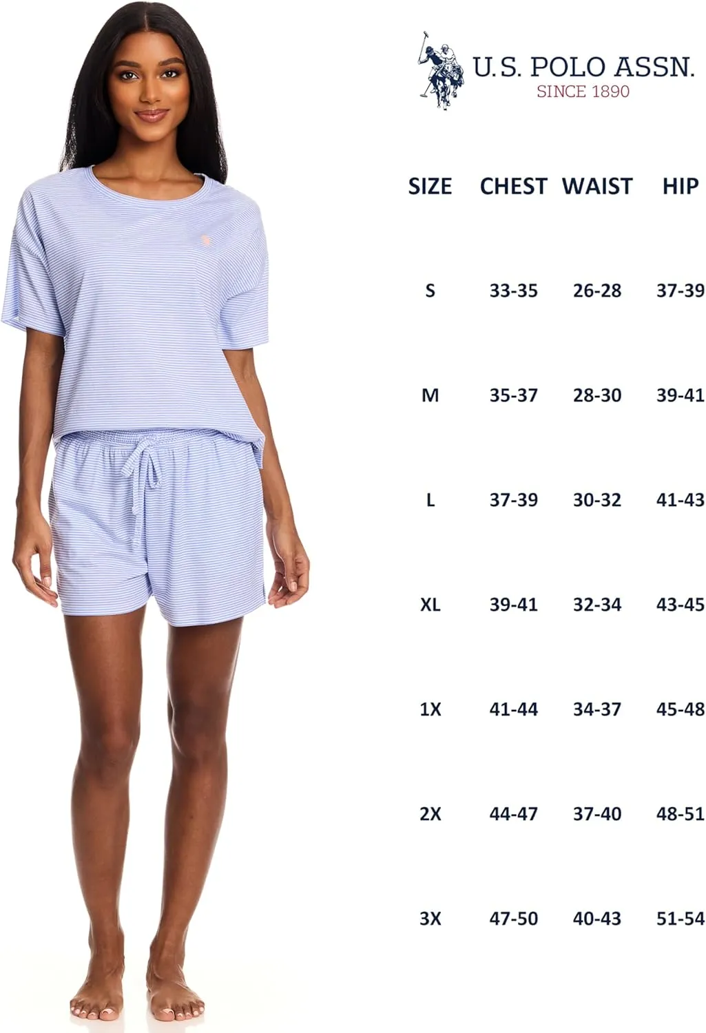 U.S. Polo Assn. Summer Pajamas for Women 2 Piece, Knit Short Sleeve Shirt and Pajama Shorts with Pockets, Womens Lounge Set