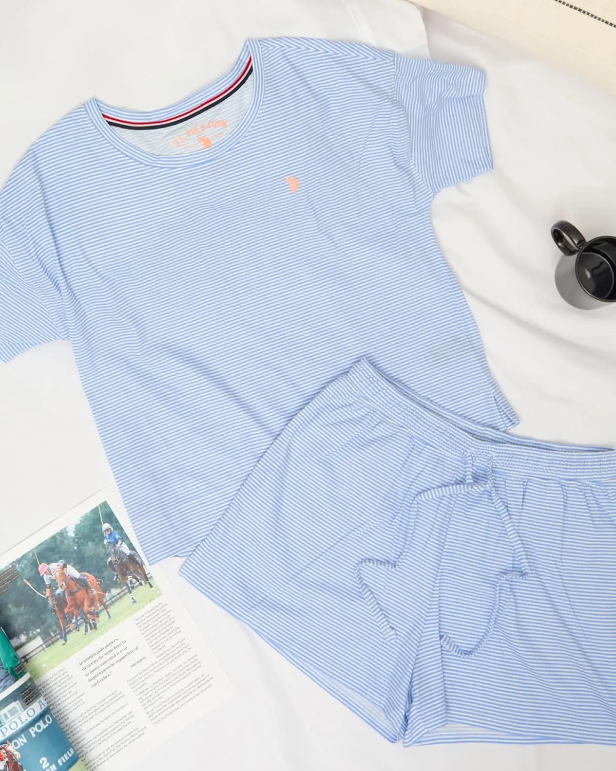 U.S. Polo Assn. Summer Pajamas for Women 2 Piece, Knit Short Sleeve Shirt and Pajama Shorts with Pockets, Womens Lounge Set