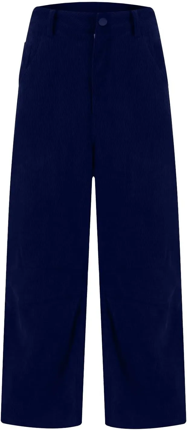 Wide Leg Corduroy Pants Women Baggy Cropped Low Rise Ankle Pants Casual Soft Button Fly Barrel Pants with Pockets
