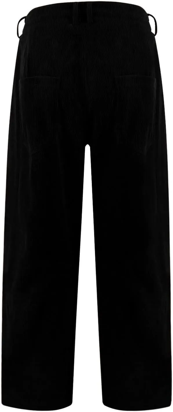 Wide Leg Corduroy Pants Women Baggy Cropped Low Rise Ankle Pants Casual Soft Button Fly Barrel Pants with Pockets