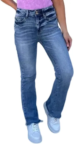 Wide Leg Jeans Woman High Waisted Trendy Stretchy Denim Slim Fit Button Up Trousers Retro Workout Pants with Pockets