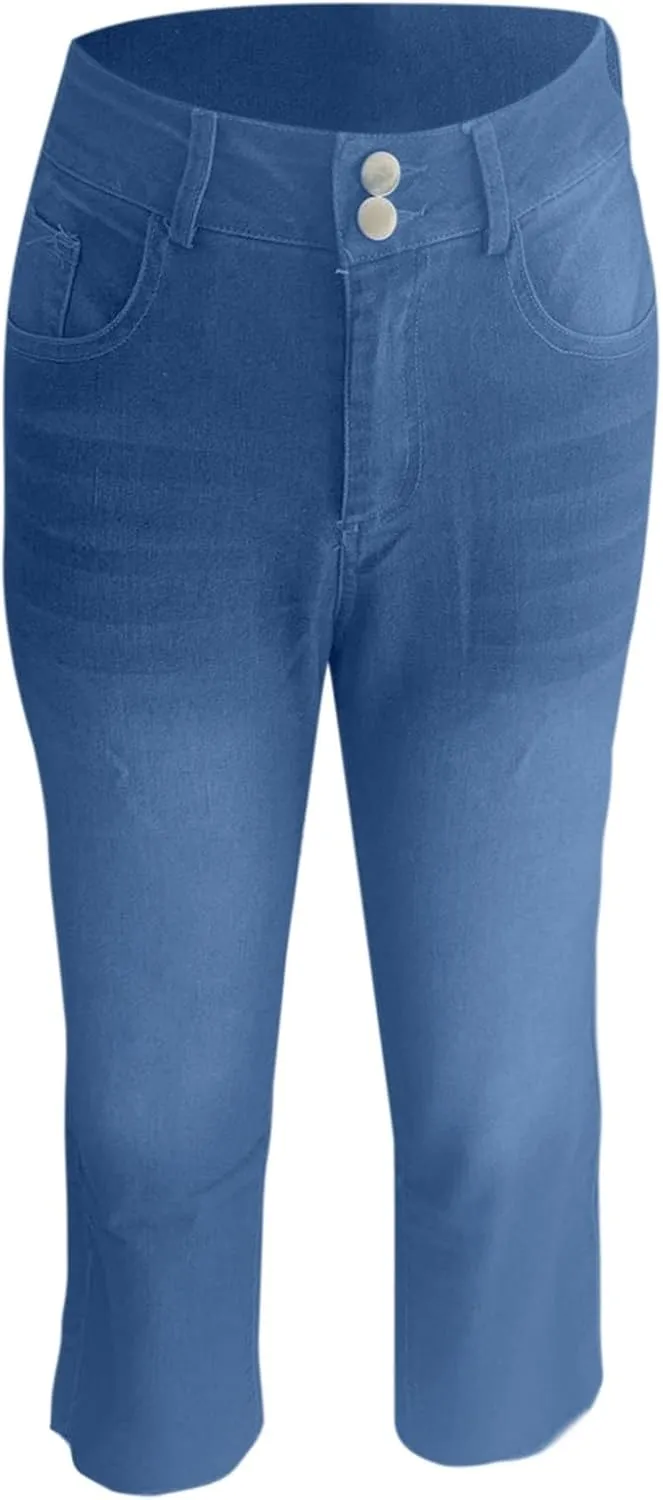 Wide Leg Jeans Woman High Waisted Trendy Stretchy Denim Slim Fit Button Up Trousers Retro Workout Pants with Pockets