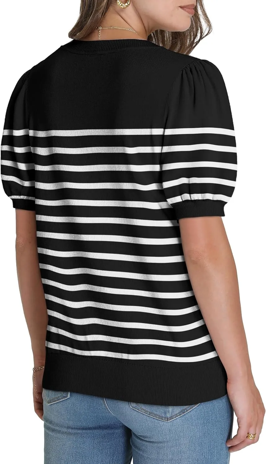 WIHOLL Women's Puff Short Sleeve Sweater 2025 Spring Summer Tops Trendy Business Casual Outfits Work Blouses Clothes