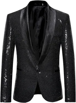 Wine Red Shiny Sequin Blazer Men Slim Fit Single Breasted Suit Blazer Jacket