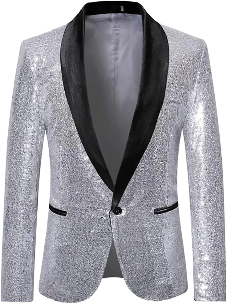Wine Red Shiny Sequin Blazer Men Slim Fit Single Breasted Suit Blazer Jacket