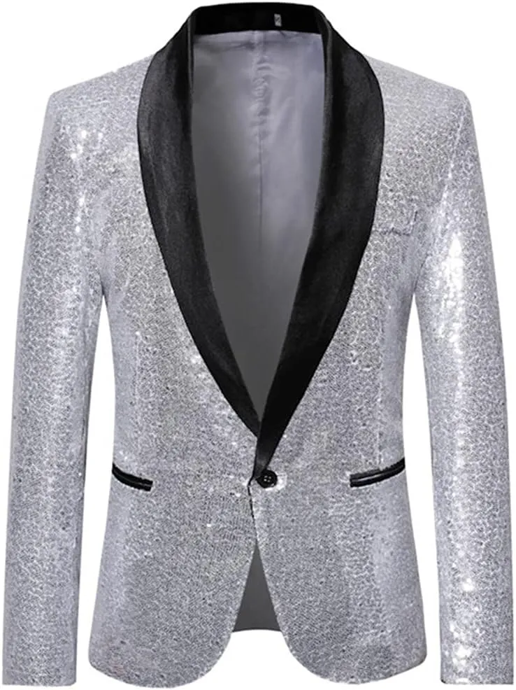 Wine Red Shiny Sequin Blazer Men Slim Fit Single Breasted Suit Blazer Jacket