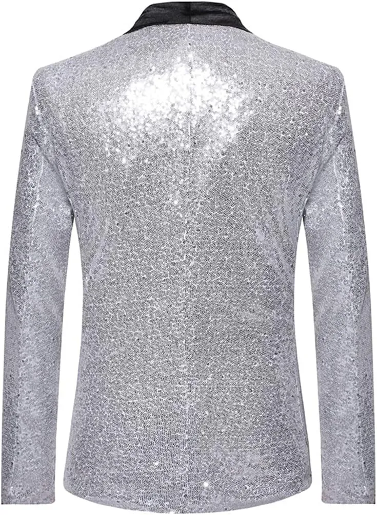 Wine Red Shiny Sequin Blazer Men Slim Fit Single Breasted Suit Blazer Jacket