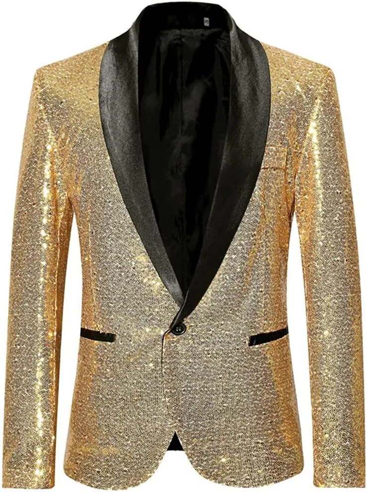 Wine Red Shiny Sequin Blazer Men Slim Fit Single Breasted Suit Blazer Jacket