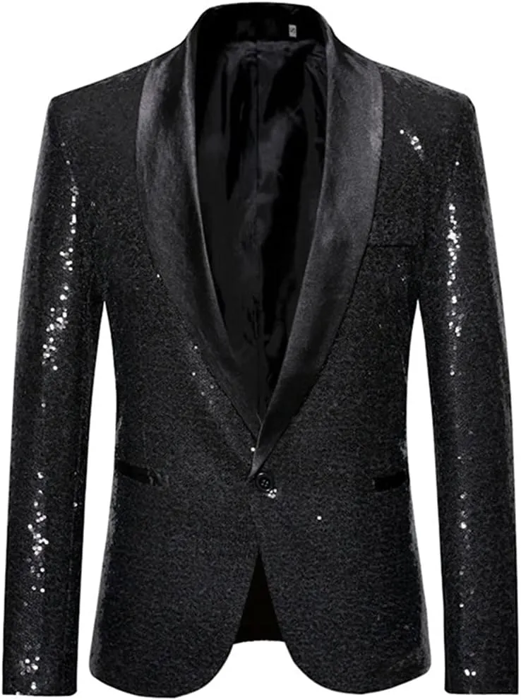 Wine Red Shiny Sequin Blazer Men Slim Fit Single Breasted Suit Blazer Jacket