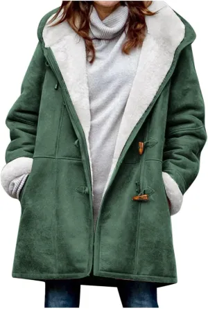 Winter Coats for Women 2023,Fuzzy Fleece Lined Sherpa Jacket Lapel Button Down Long Warm Parka Outerwear