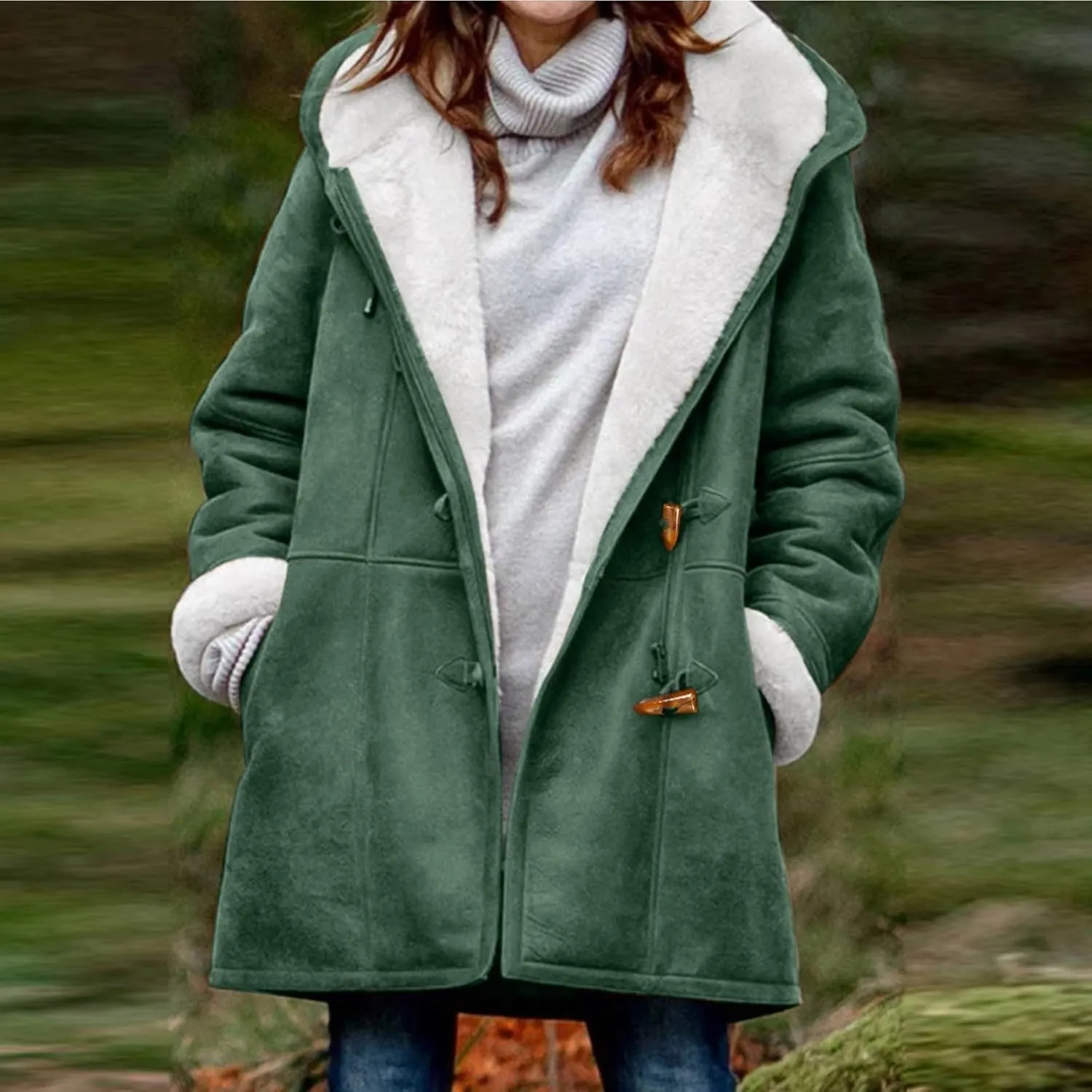 Winter Coats for Women 2023,Fuzzy Fleece Lined Sherpa Jacket Lapel Button Down Long Warm Parka Outerwear