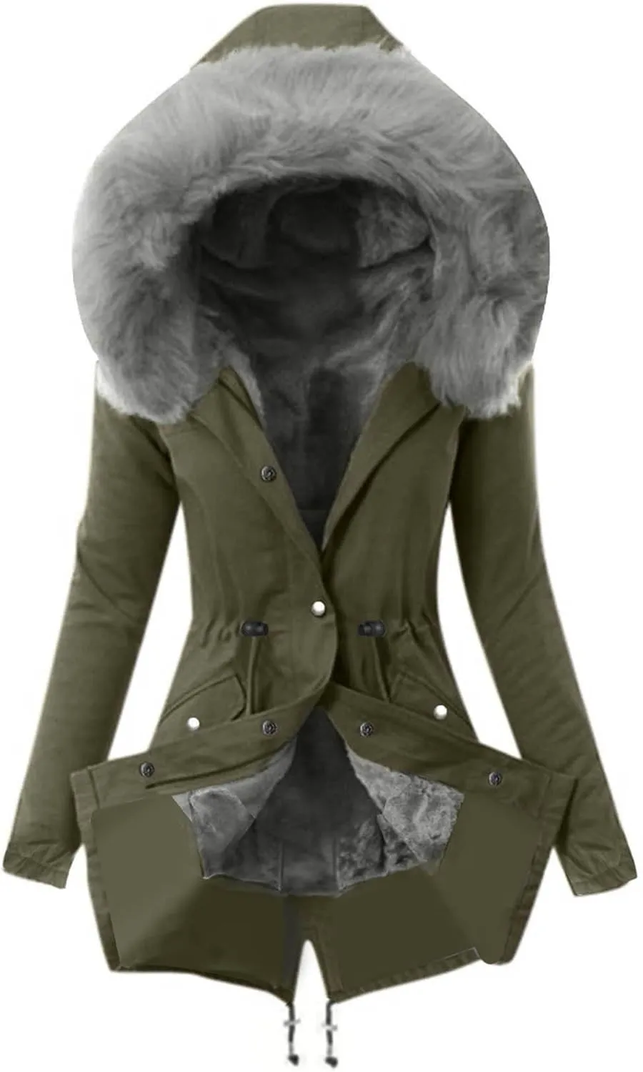 Winter Coats for Women Long Sleeve Puffer Jackets Plus Size Parka Coat with Plush Hooded Mid Length Sherpa Outerwear