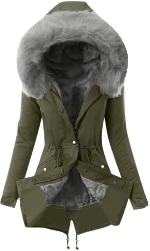 Winter Coats for Women Long Sleeve Puffer Jackets Plus Size Parka Coat with Plush Hooded Mid Length Sherpa Outerwear