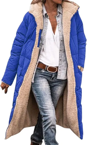 Winter Fleece Jacket for Women Faux Fur Removable Hood Puffer Parka Jacket Winter Long Thick Coats