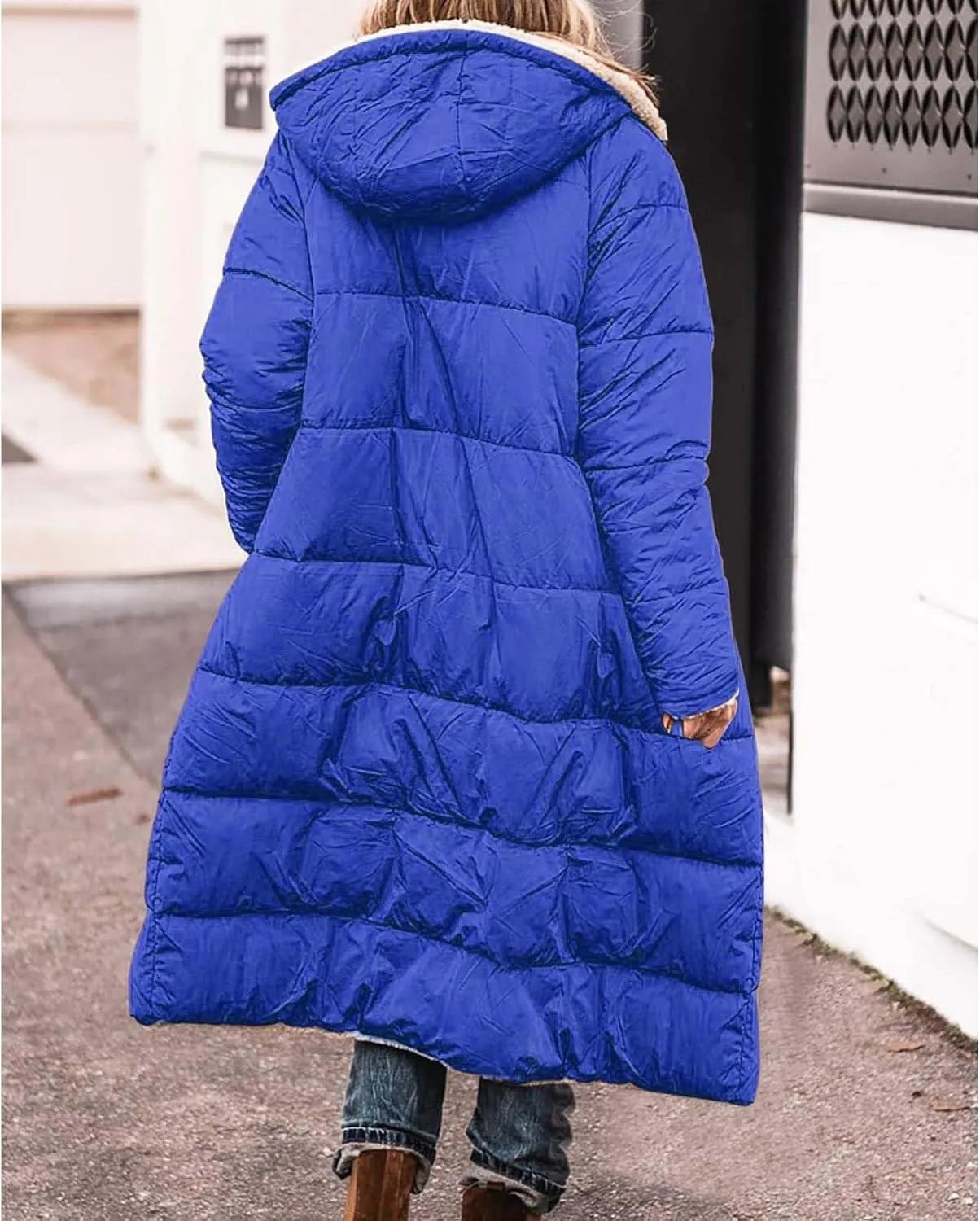 Winter Fleece Jacket for Women Faux Fur Removable Hood Puffer Parka Jacket Winter Long Thick Coats