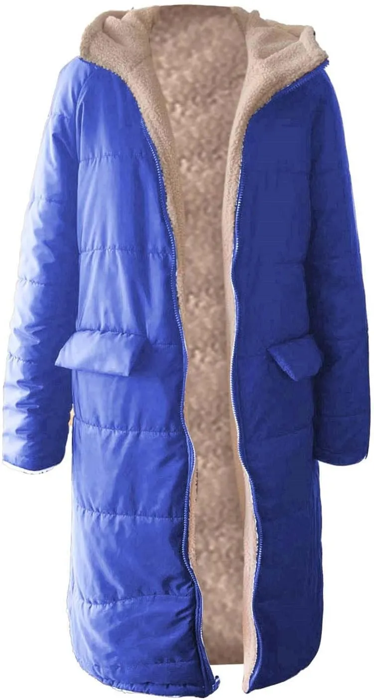 Winter Fleece Jacket for Women Faux Fur Removable Hood Puffer Parka Jacket Winter Long Thick Coats