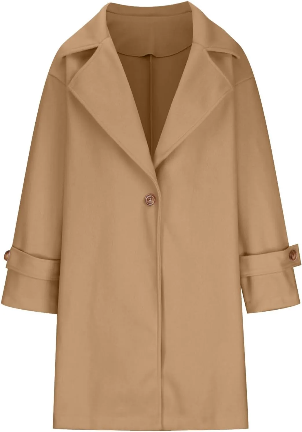 Winter Wool Blend Mid-Long Trench Coat for Women Notch Single-Breasted Oversized Lapel Lightweight Jacket Outwear