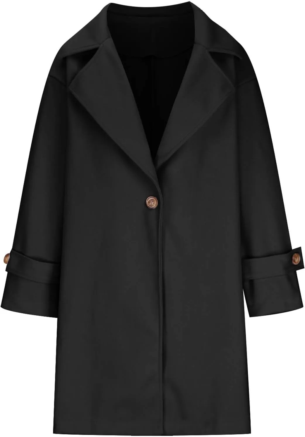 Winter Wool Blend Mid-Long Trench Coat for Women Notch Single-Breasted Oversized Lapel Lightweight Jacket Outwear