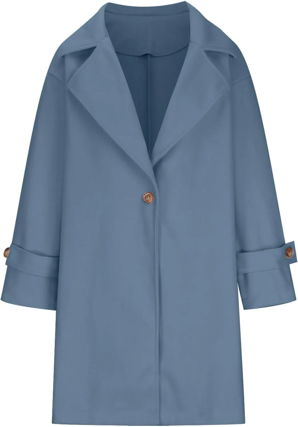 Winter Wool Blend Mid-Long Trench Coat for Women Notch Single-Breasted Oversized Lapel Lightweight Jacket Outwear