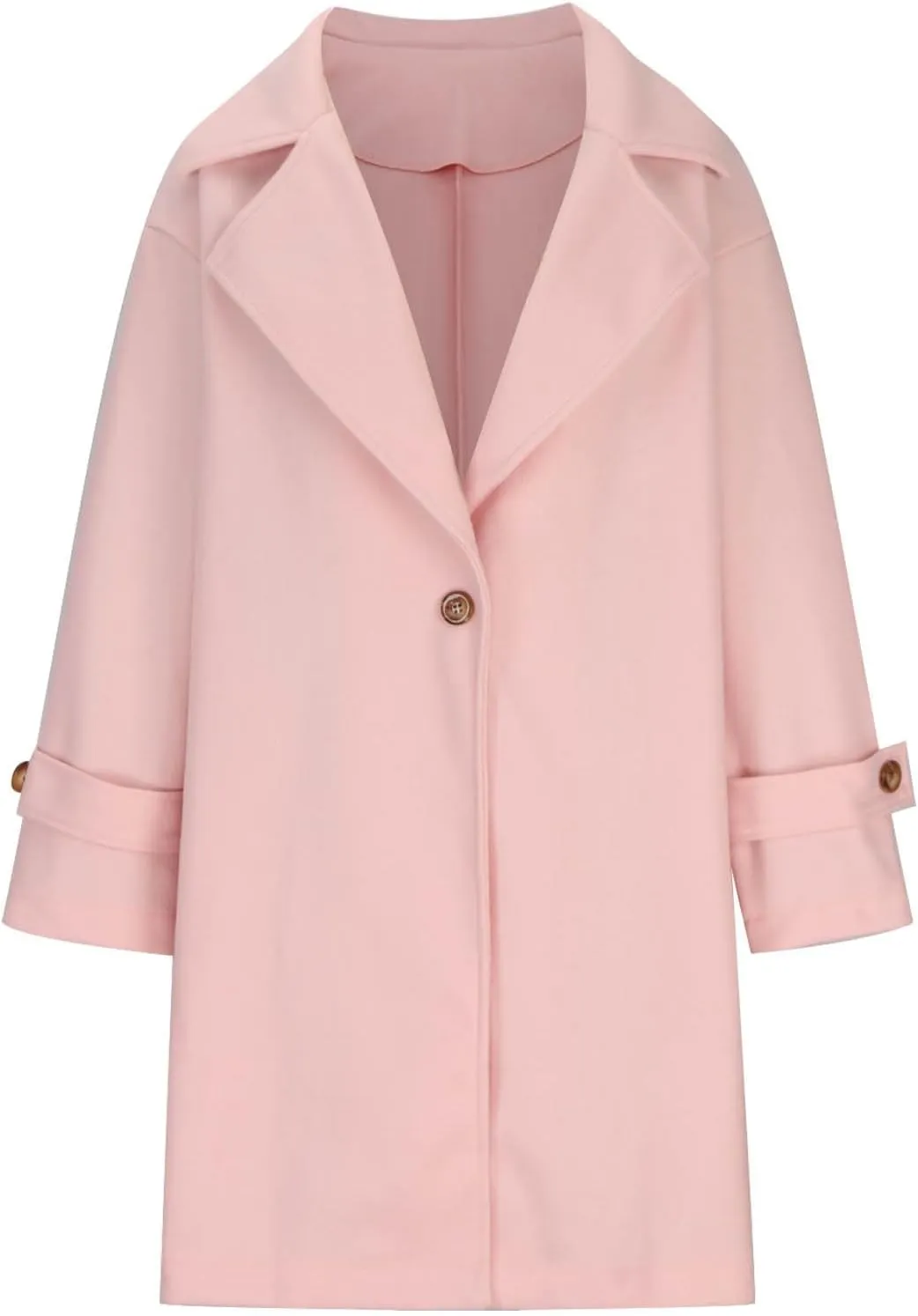 Winter Wool Blend Mid-Long Trench Coat for Women Notch Single-Breasted Oversized Lapel Lightweight Jacket Outwear