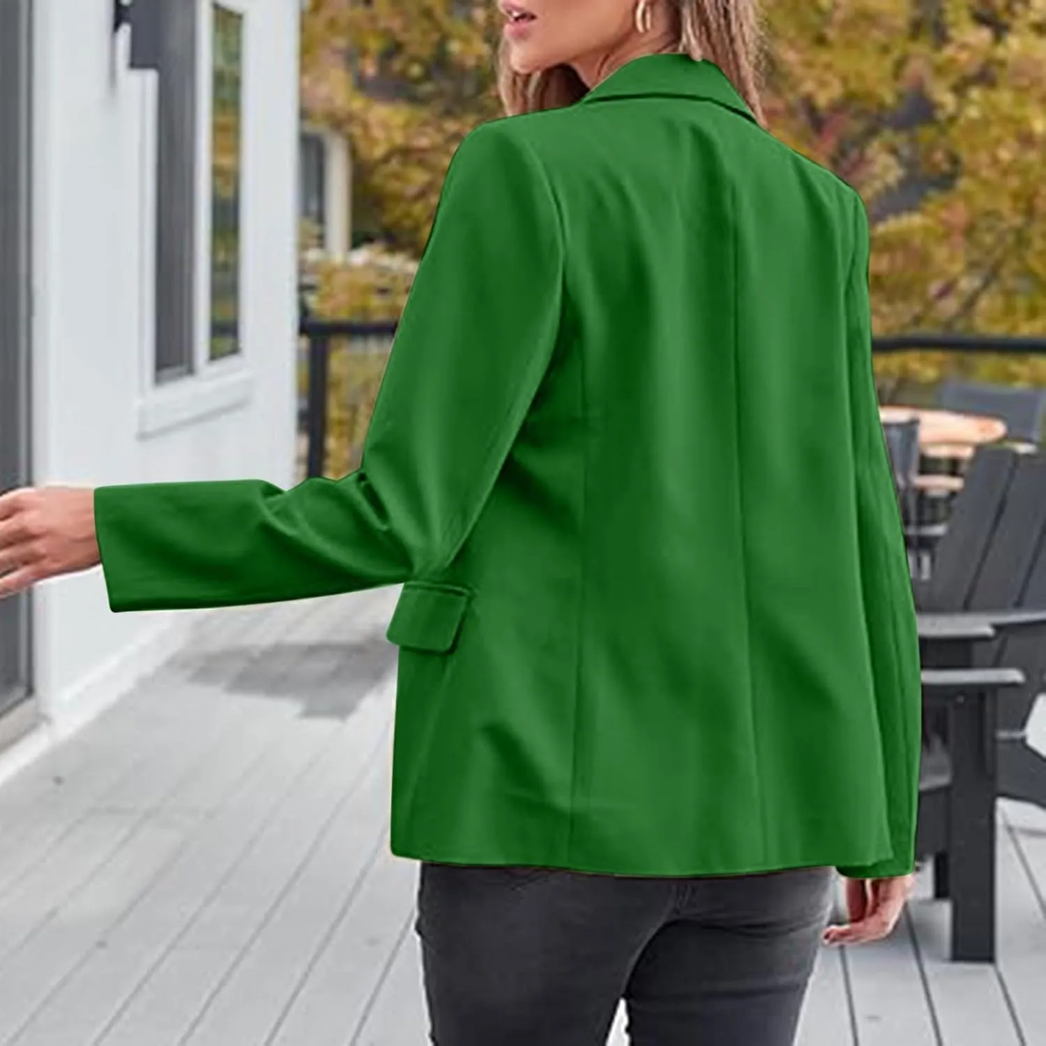 Women Blazer Jackets Solid Color Long Sleeved Lapel Tailored Jackets with Pockets Lightweight Office Work Suit Coat