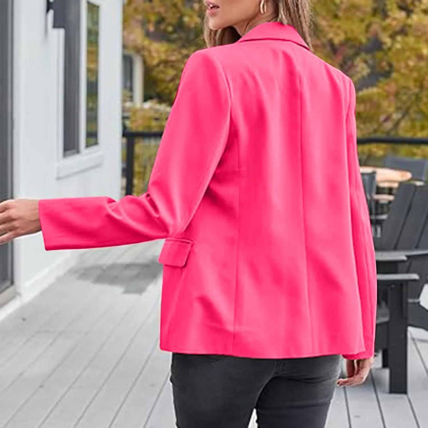 Women Blazer Jackets Solid Color Long Sleeved Lapel Tailored Jackets with Pockets Lightweight Office Work Suit Coat