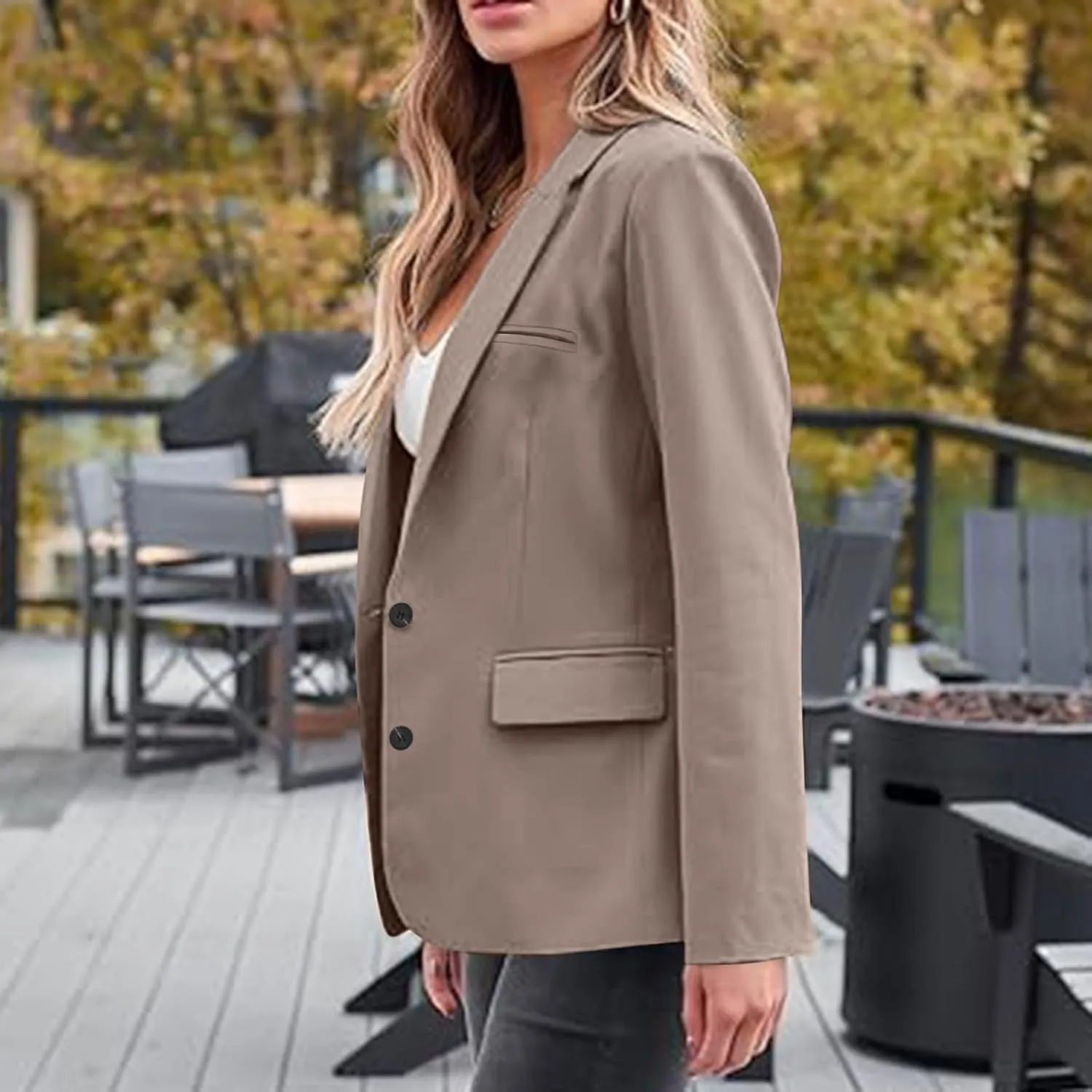 Women Blazer Jackets Solid Color Long Sleeved Lapel Tailored Jackets with Pockets Lightweight Office Work Suit Coat
