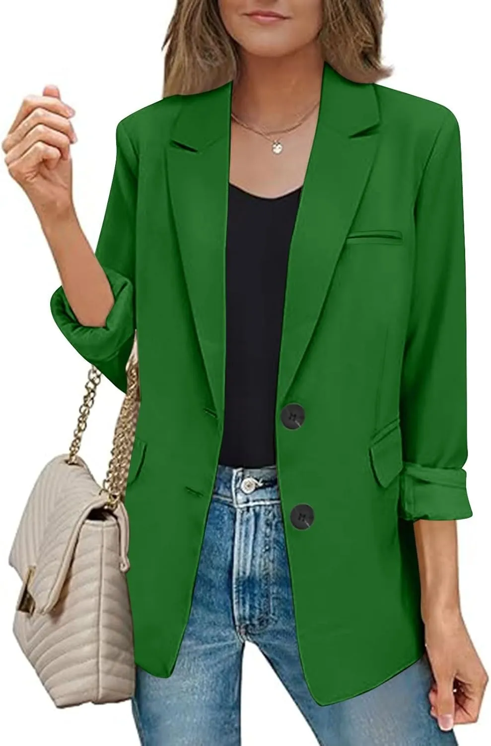 Women Blazer Jackets Solid Color Long Sleeved Lapel Tailored Jackets with Pockets Lightweight Office Work Suit Coat