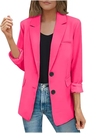 Women Blazer Jackets Solid Color Long Sleeved Lapel Tailored Jackets with Pockets Lightweight Office Work Suit Coat