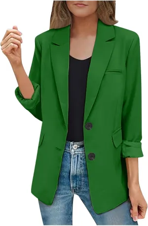 Women Blazer Jackets Solid Color Long Sleeved Lapel Tailored Jackets with Pockets Lightweight Office Work Suit Coat
