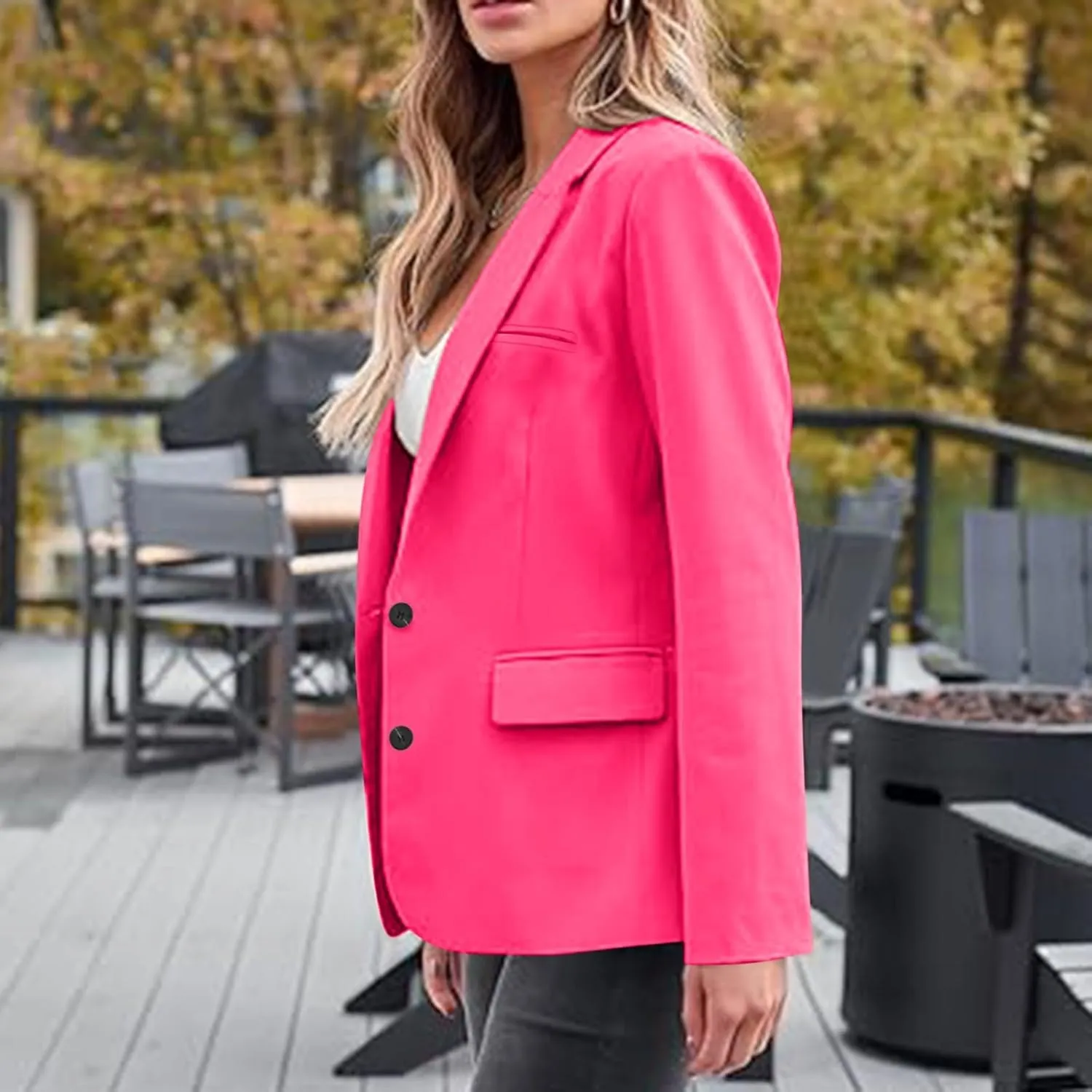 Women Blazer Jackets Solid Color Long Sleeved Lapel Tailored Jackets with Pockets Lightweight Office Work Suit Coat