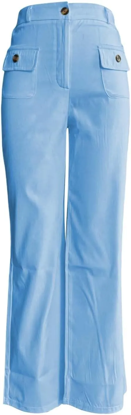 Women High Waist Wide Leg Pants Stretchy Solid Color Tummy Control Trousers Business Work Casual Pants with Pockets