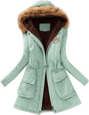 Women Sherpa Lined Jacket Classic Fit Mid-Length Long Sleeve Hooded Jacket Full Zip Open Front Loose Cardigans Coat