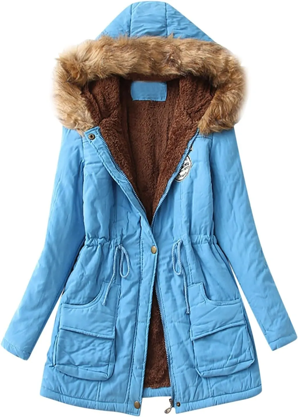Women Sherpa Lined Jacket Classic Fit Mid-Length Long Sleeve Hooded Jacket Full Zip Open Front Loose Cardigans Coat