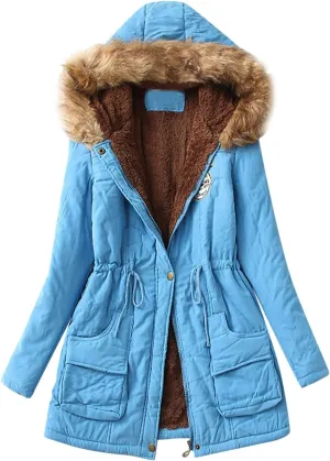 Women Sherpa Lined Jacket Classic Fit Mid-Length Long Sleeve Hooded Jacket Full Zip Open Front Loose Cardigans Coat